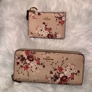 Coach Beige and Red Floral Wallet Set